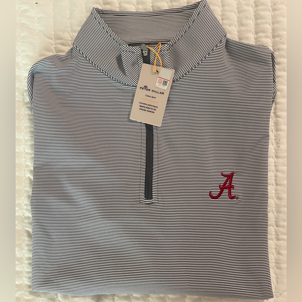 Alabama Bama Peter Millar Crown Sport Stripe Performance Quarter-Zip Medium $175